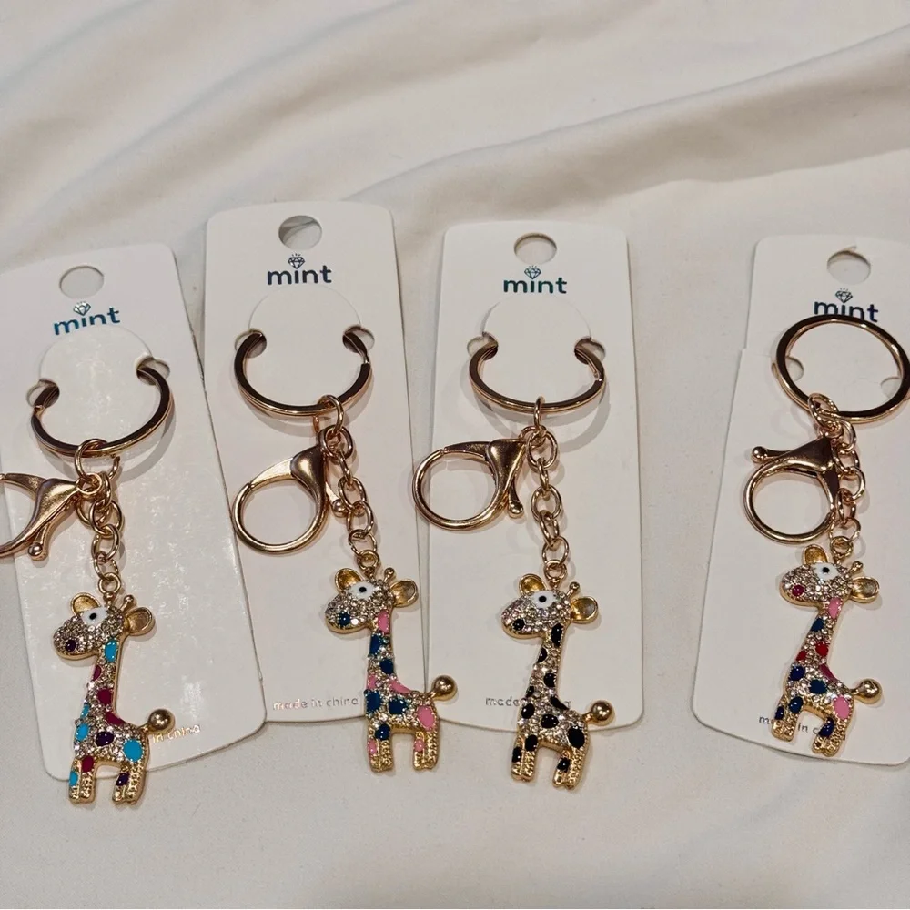BAG CHARM Mint Giraffe Rhinestone Keychain Gold Tone NWT Blue